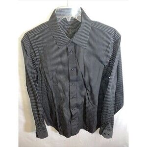 Express Design Studios Dress Shirt Mens Size Medium Black Striped Button Up LS